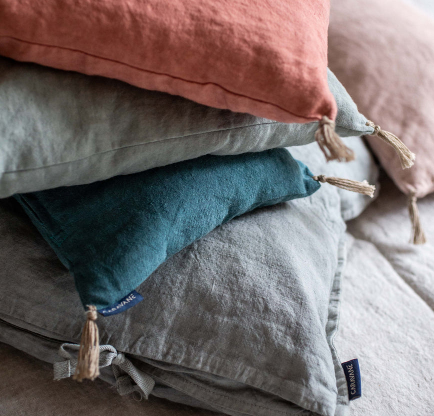 Petit coussin pour la nuque en lin lavé et balle d'épeautre