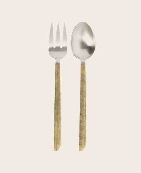 Couverts de service fourchette et cuillère avec manche doré