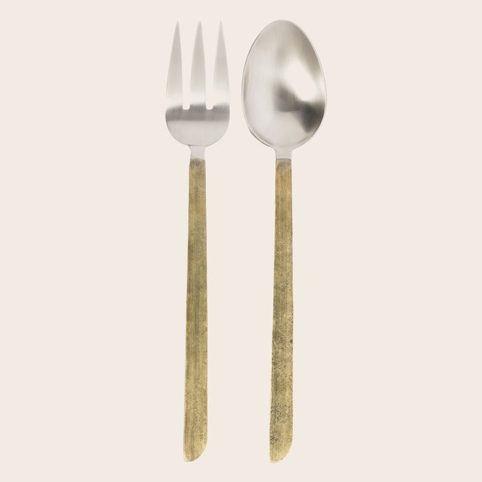 Couverts de service fourchette et cuillère avec manche doré