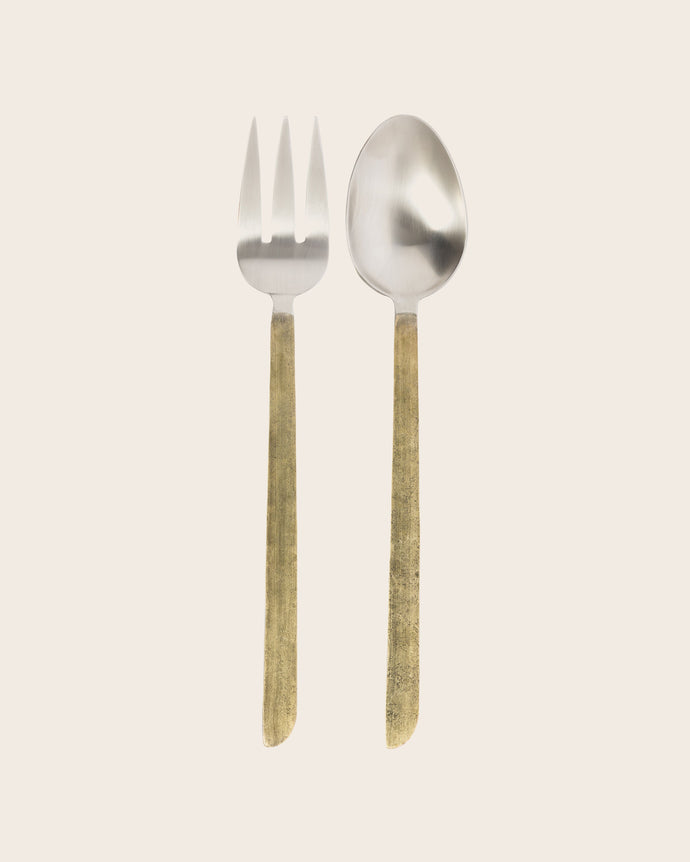 Couverts de service fourchette et cuillère avec manche doré