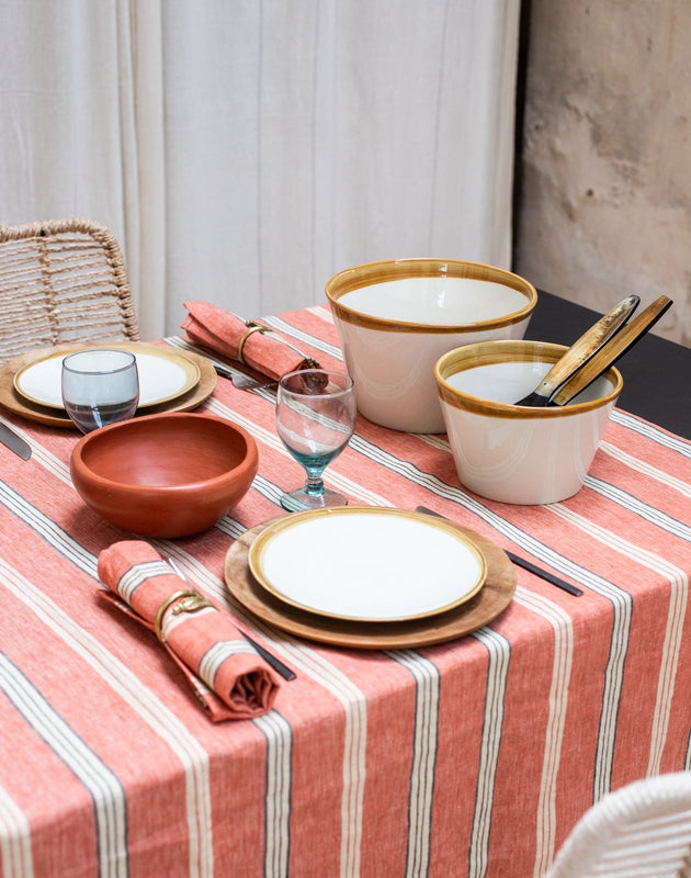 Nappe en lin rayures rouges - Caravane