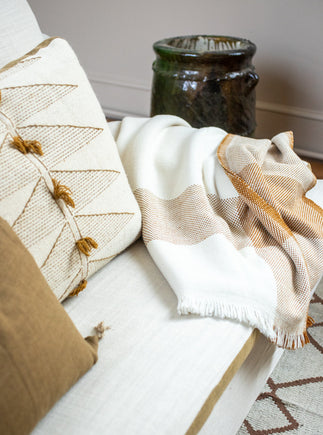 Plaid beige en laine haute gamme fabriqué à la main