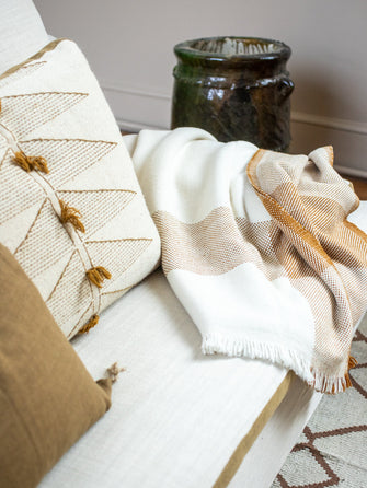 Plaid beige en laine haute gamme fabriqué à la main