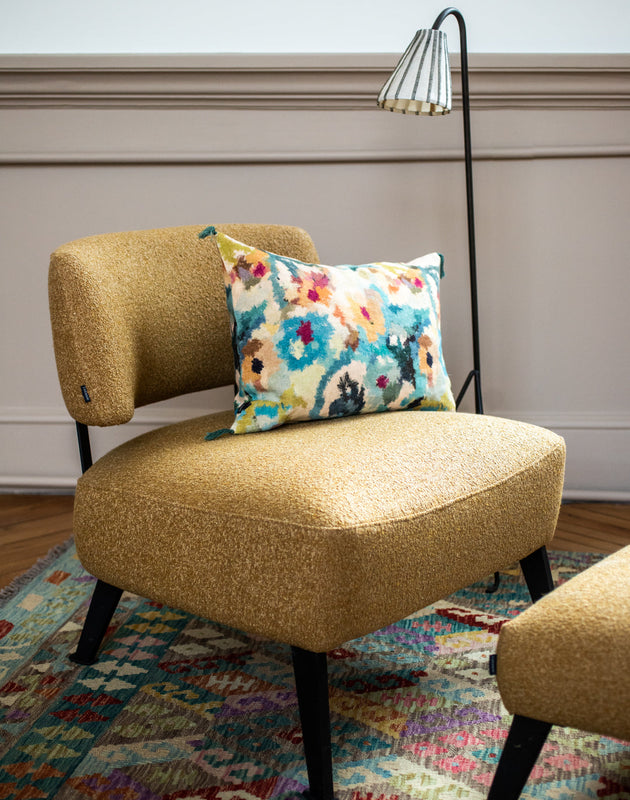 Housse de coussin imprimée Fiore en jute et lin