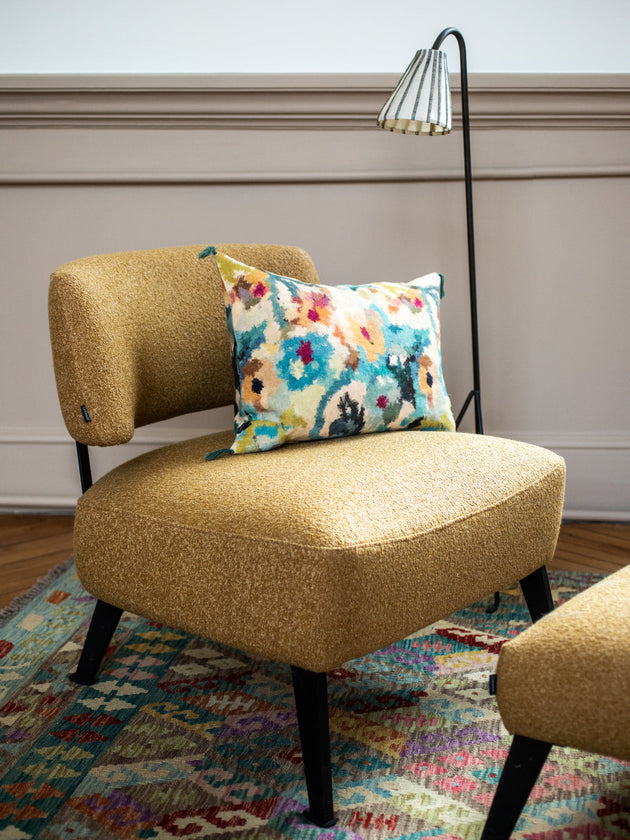 Housse de coussin imprimée Fiore en jute et lin