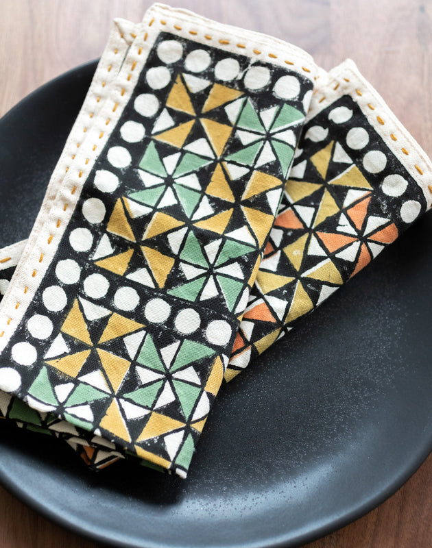 Serviette de table Jaffna en coton imprimé en bloc