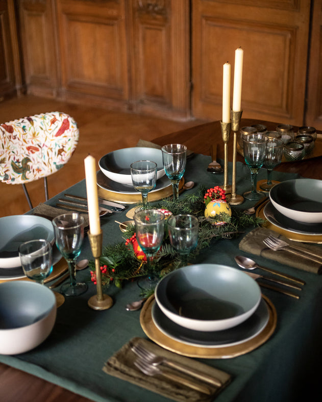 Inspiration : table de noël avec une nappe verte