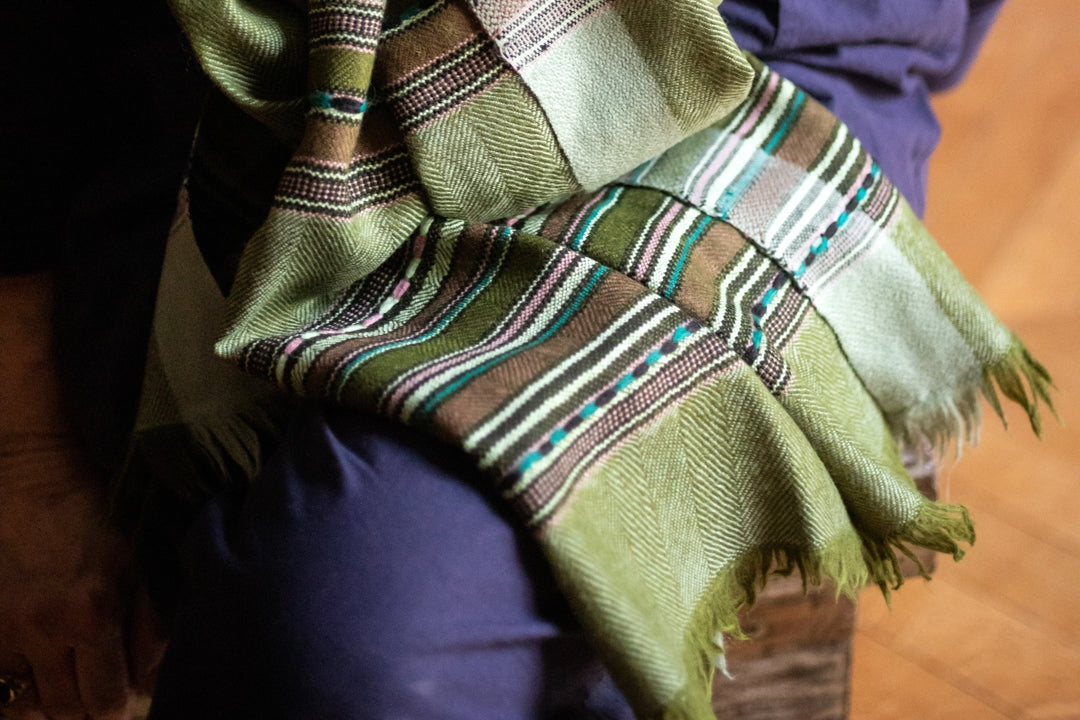 Écharpe en pashmina et laine de yack Hima vert