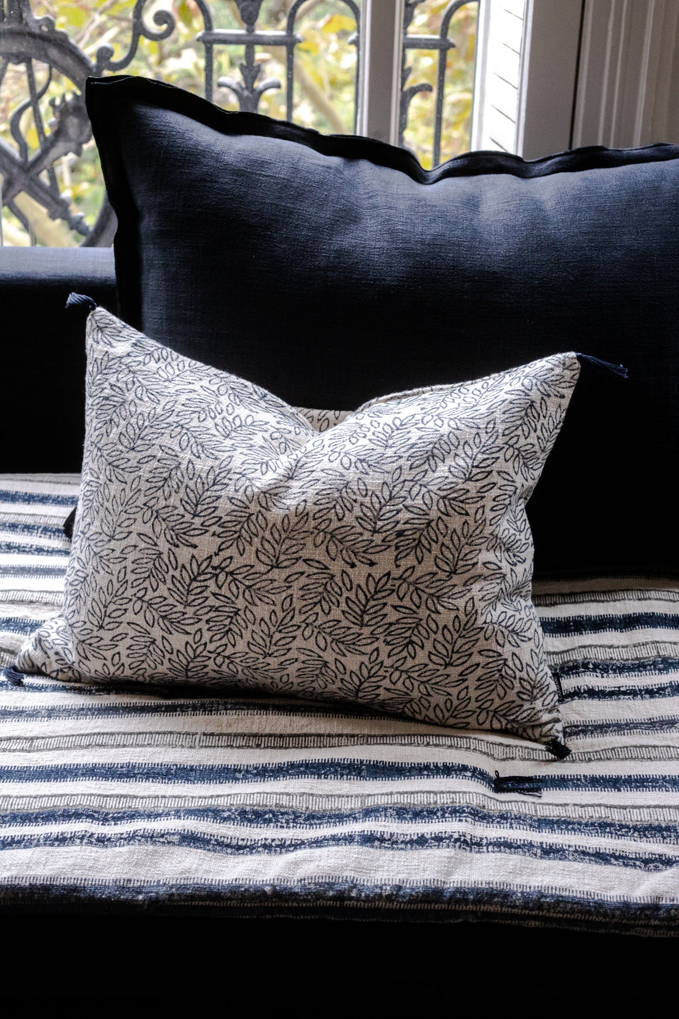 Sofa Cover Kormo bleu gris en khadi de coton