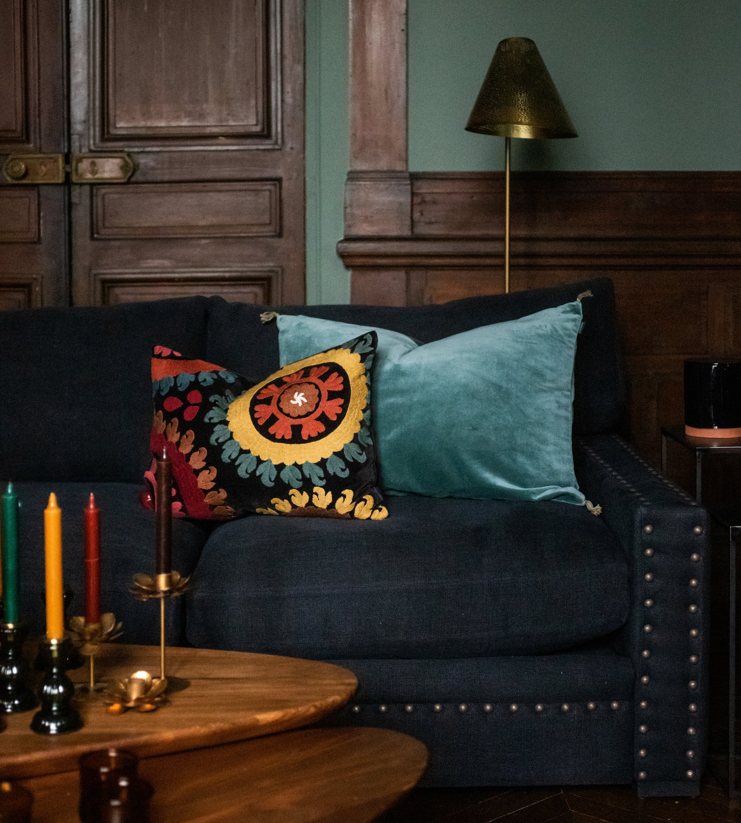 Housse de coussin Velours lavé coloris lac