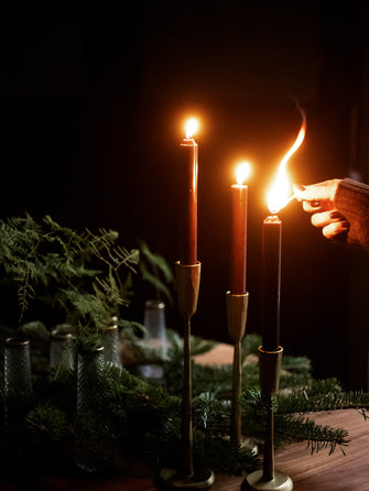 Set de 3 bougeoirs en fer martelé et patiné dorés Nox