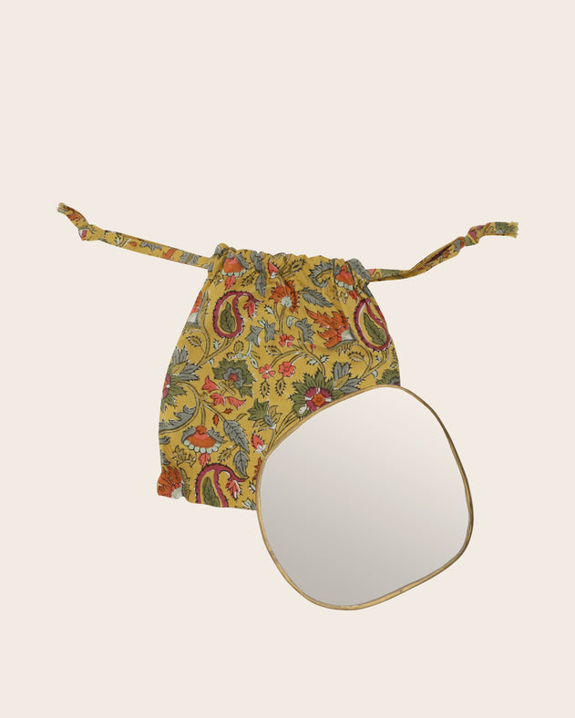 ensemble mini miroir Ame en laiton doré serti main