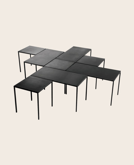 Ensembles de tables basses rectangulaires en acier noir avec plateau carré ou rectangulaire