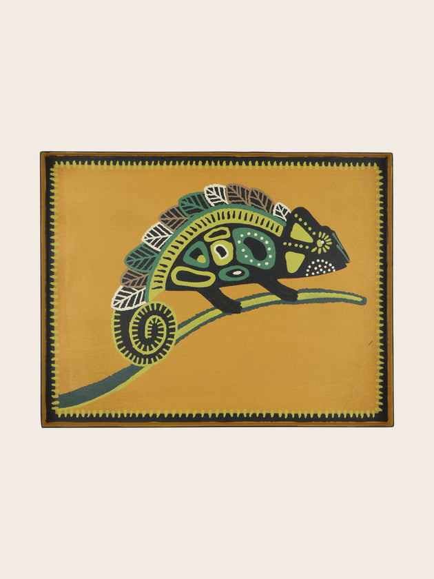 Plateau de service rectangulaire Kaleo en métal peint au motif Caméléon