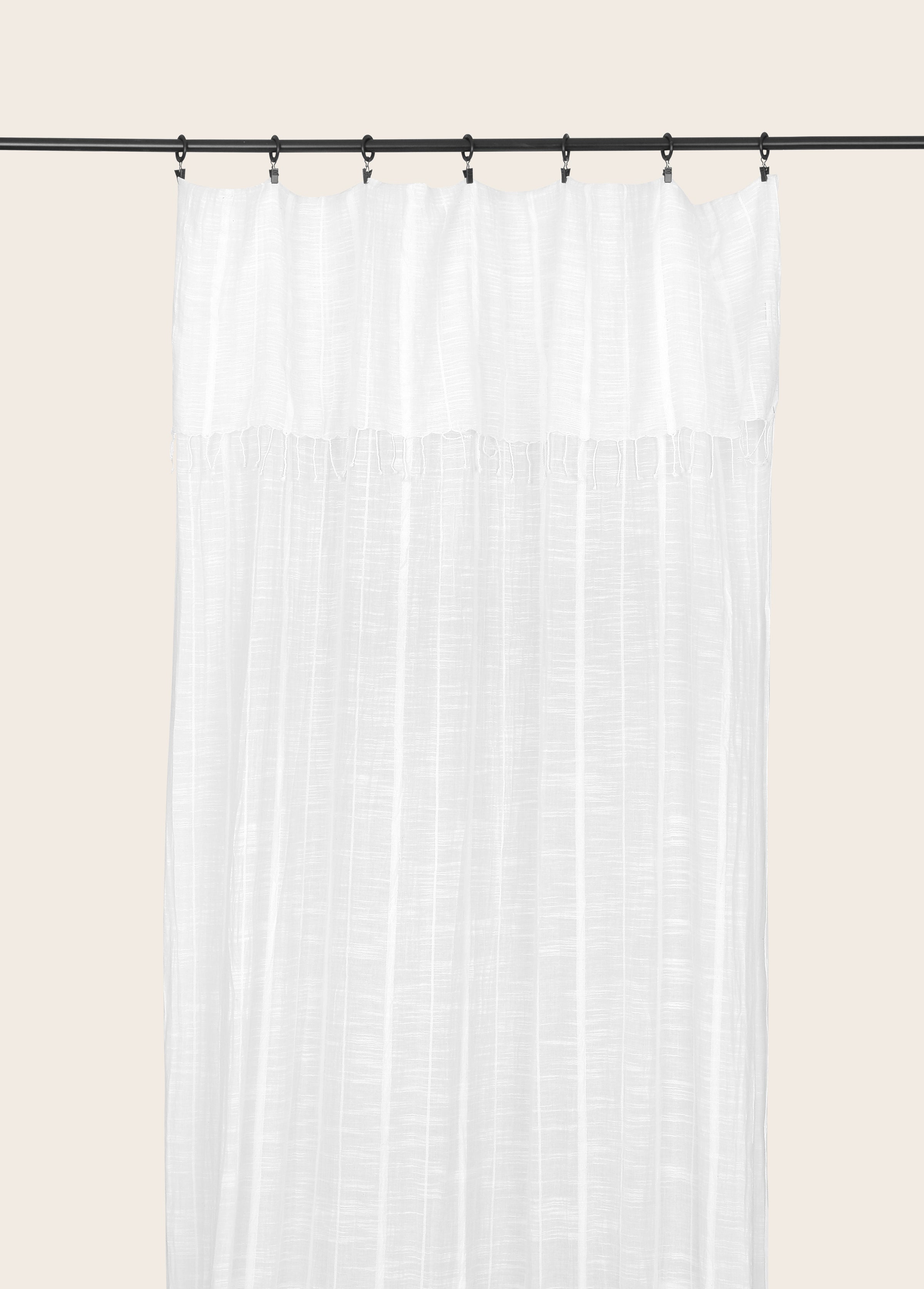 Rideau Jari en khadi de coton biologique couleur blanc cassé avec franges