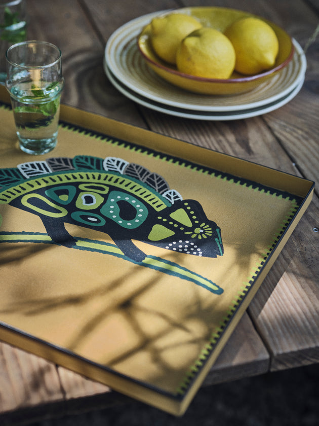 Plateau Kaleo en métal peint à la main à motif Caméléon