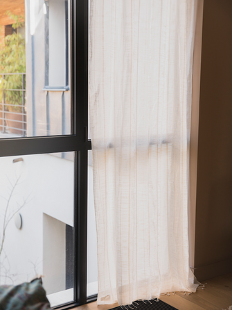 Rideau Jari en khadi de coton avec franges couleur blanc cassé