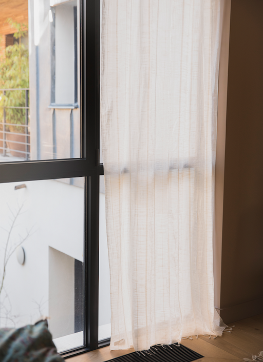 Rideau Jari en khadi de coton avec franges couleur blanc cassé