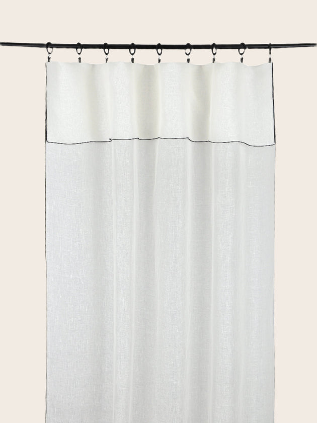 Rideau Canigo en lin couleur Neige avec bourdon noir