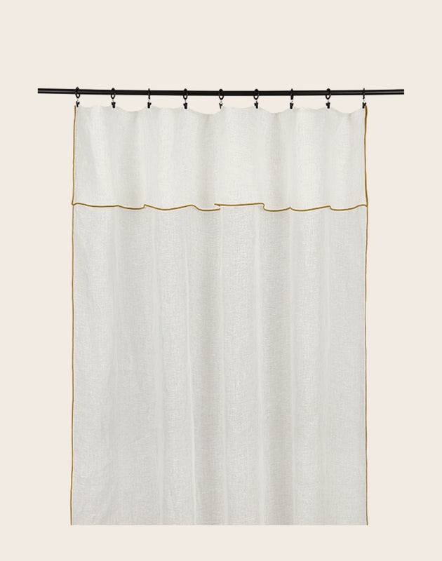 Rideau Canigo en lin couleur Neige et bourdon Havane au pourtour
