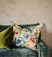 Housse de coussin imprimée en jute et lin Fiore