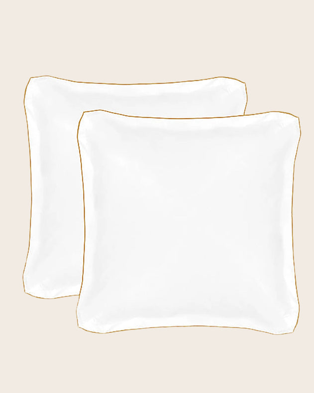 Set de 2 taies d'oreiller carrées Bora blanche à bourdon coloré