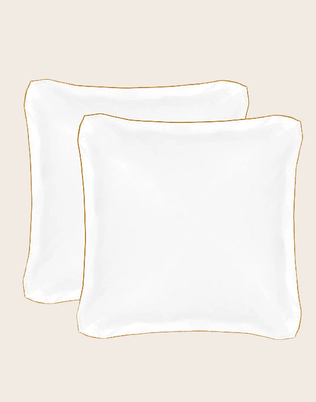 Set de 2 taies d'oreiller carrées Bora blanche à bourdon coloré