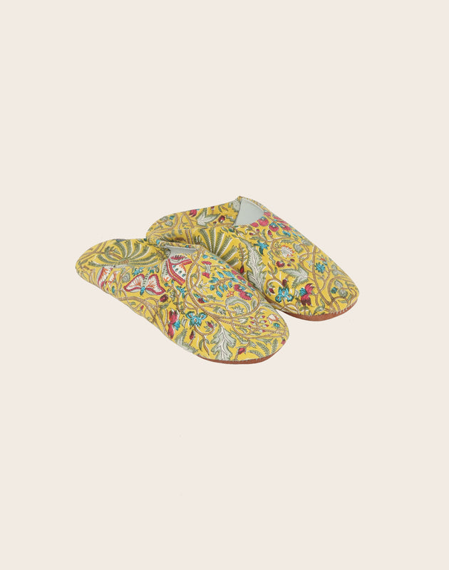 Chaussons Téthysen coton imprimé jaune à motifs colorés papilio curcuma