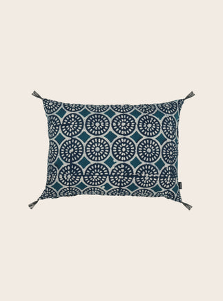 Housse de coussin rectangulaire à motifs bleus en coton