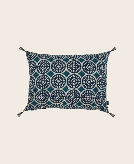 Housse de coussin rectangulaire à motifs bleus en coton