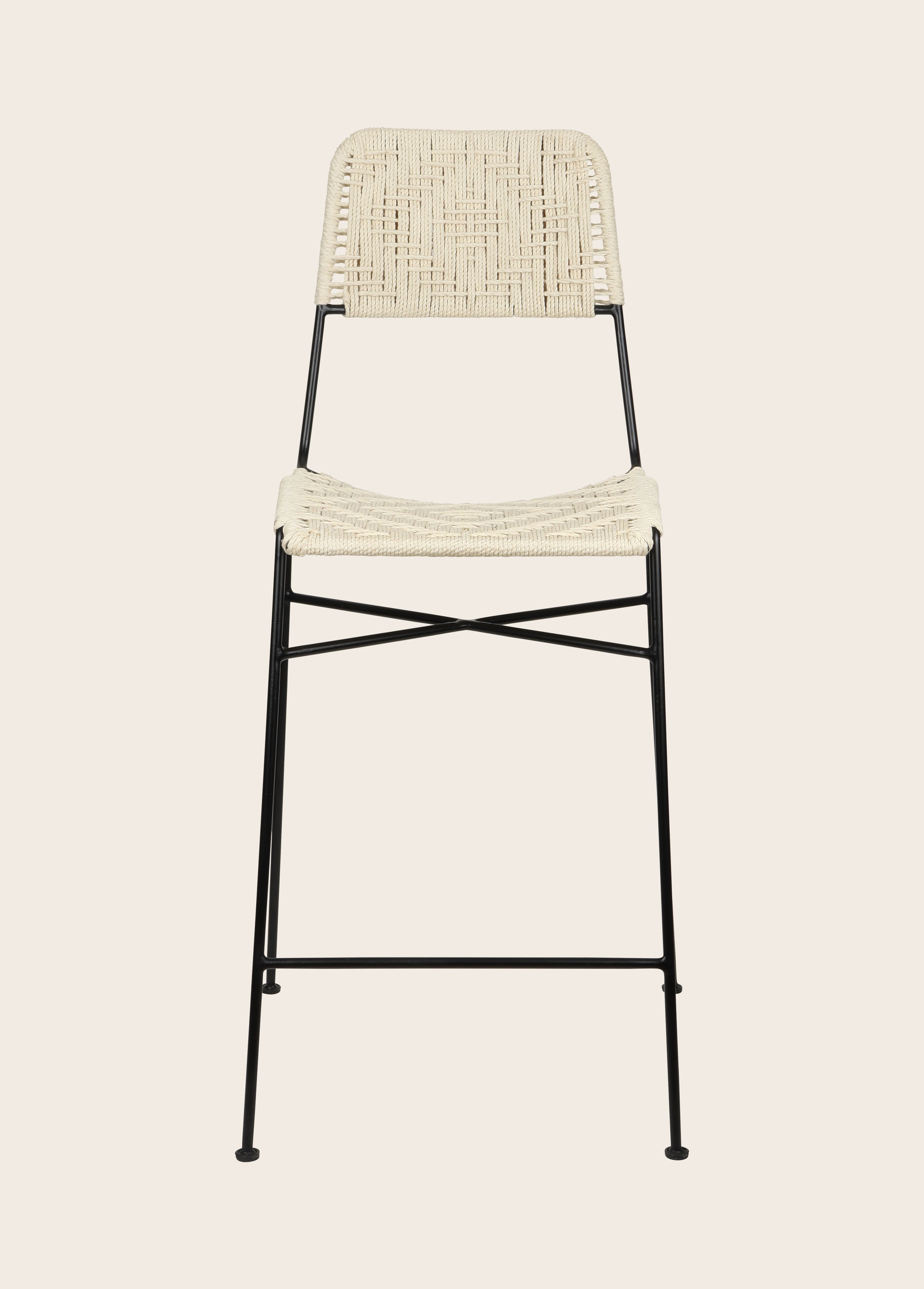 Chaise haute Murgi en coton tressé couleur claire ivoire