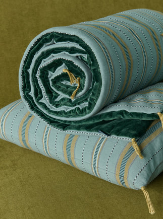 Sofa cover en coton et velours Noely coloris Celeste