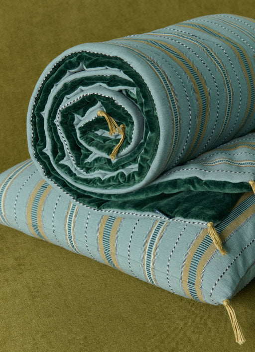 Sofa cover en coton et velours Noely coloris Celeste