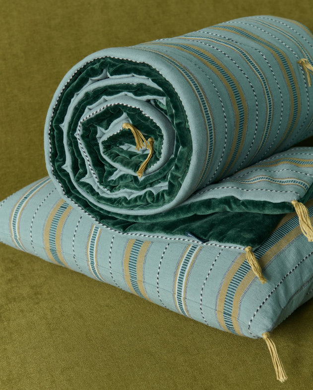 Sofa cover en coton et velours Noely coloris Celeste