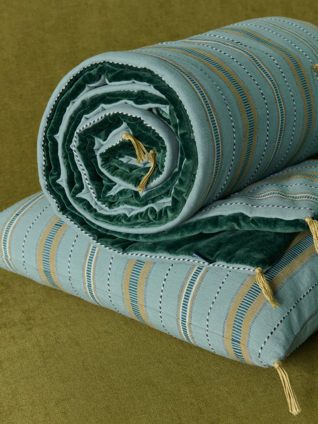 Sofa cover en coton et velours Noely coloris Celeste