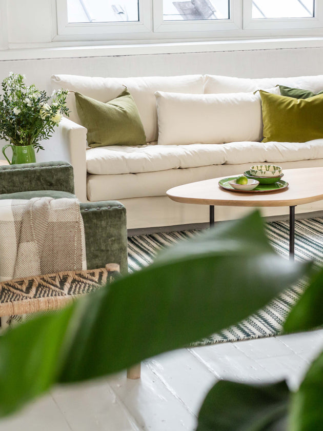 Idée de décoration pour un salon vert et blanc