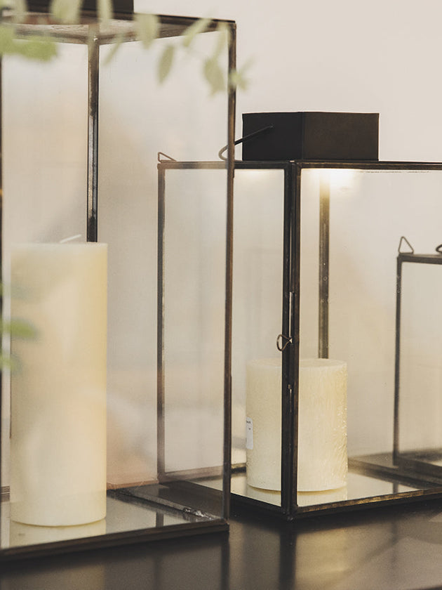 Trois lanternes en verre et leurs bougies Aladin