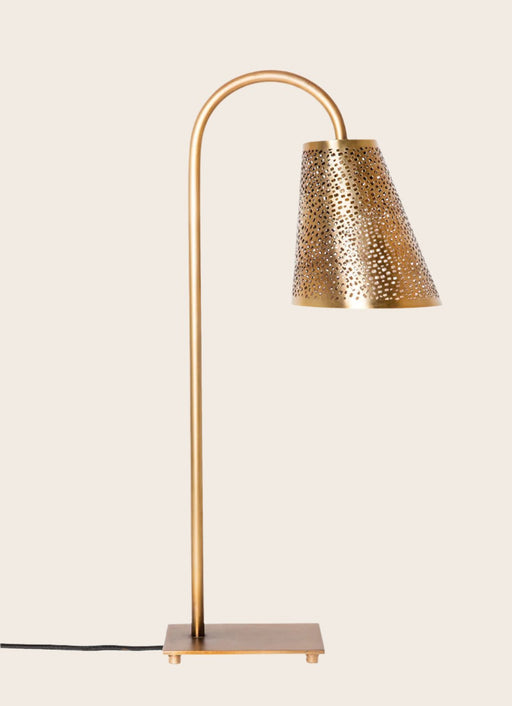 Lampe à poser Ella bronze en acier fabriquée à la main et son abat-jour perforé