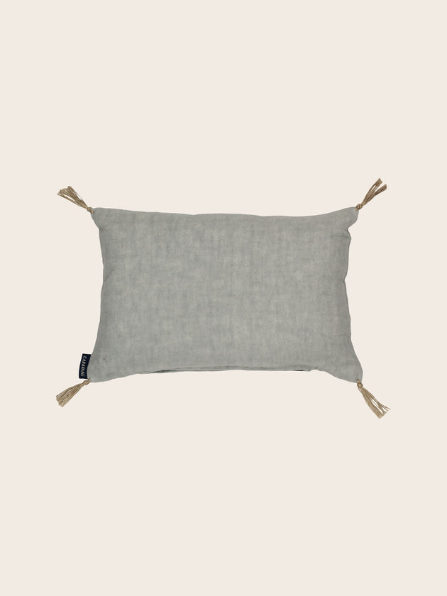 Coussin de nuque gris en lin lavé remplis de balles d'épeautre