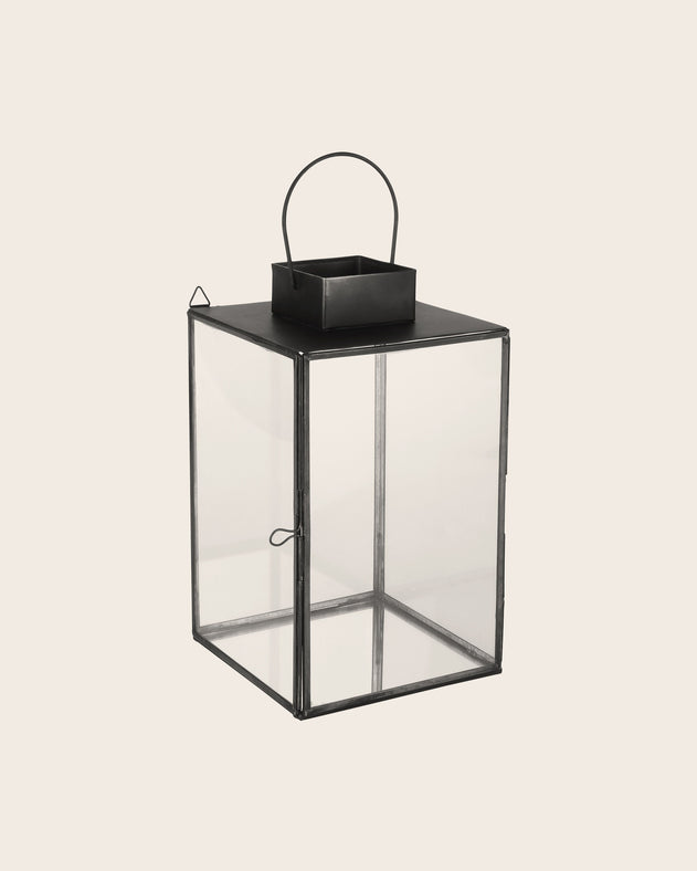 Lanternes élégantes en verre et acier brut noir Aladin