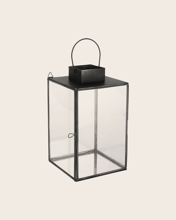 Lanternes élégantes en verre et acier brut noir Aladin
