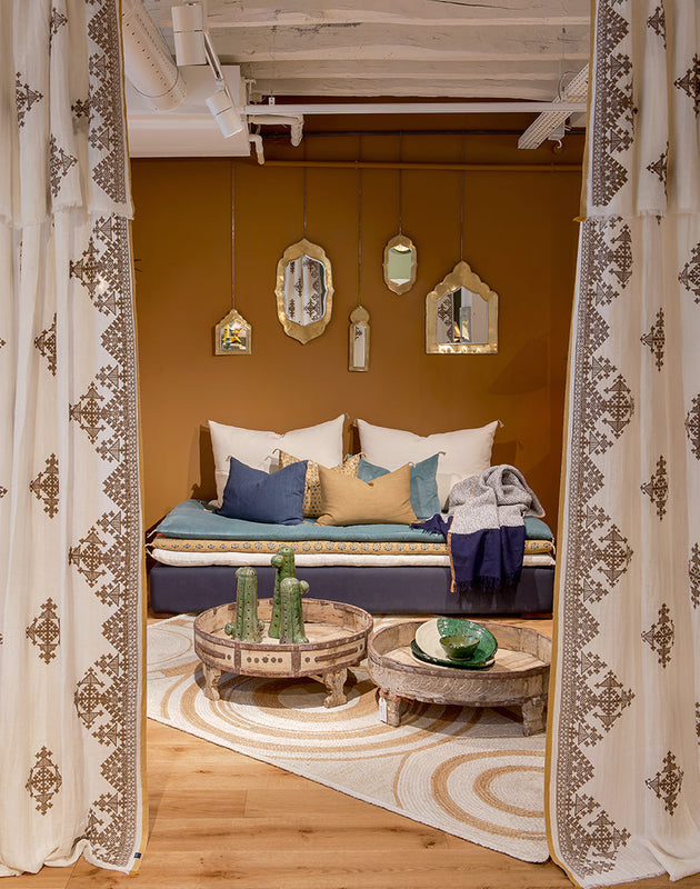 Rideau Dafi en coton brodé, bambou et lin 