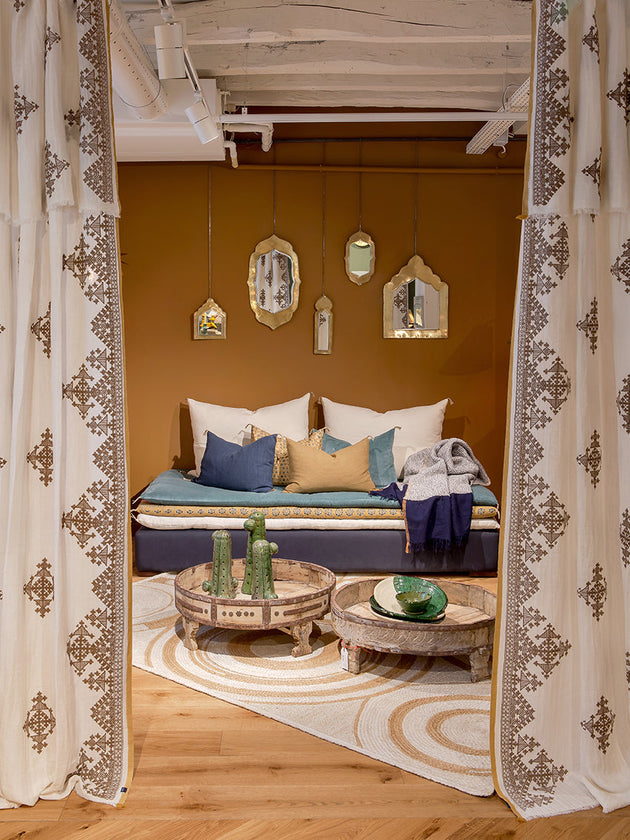 Rideau Dafi en coton brodé, bambou et lin 