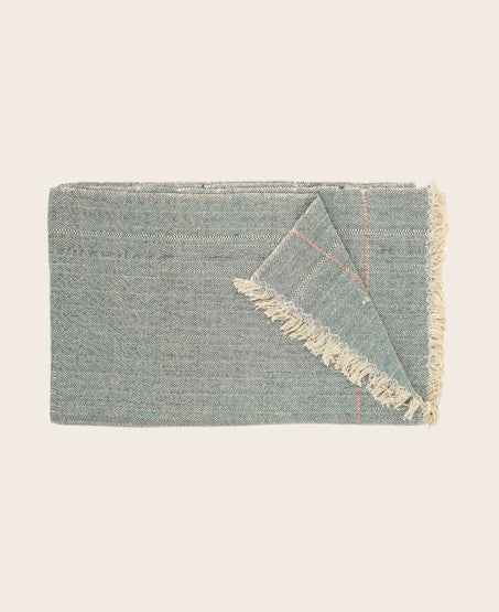 Plaid Herringo en coton à chevrons couleur Cypres fabriqué à la main